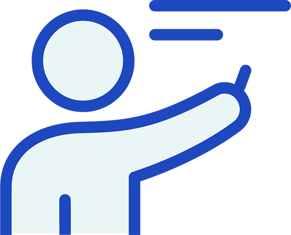 Person pointing to a board