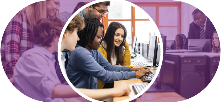 High School students working on a computer