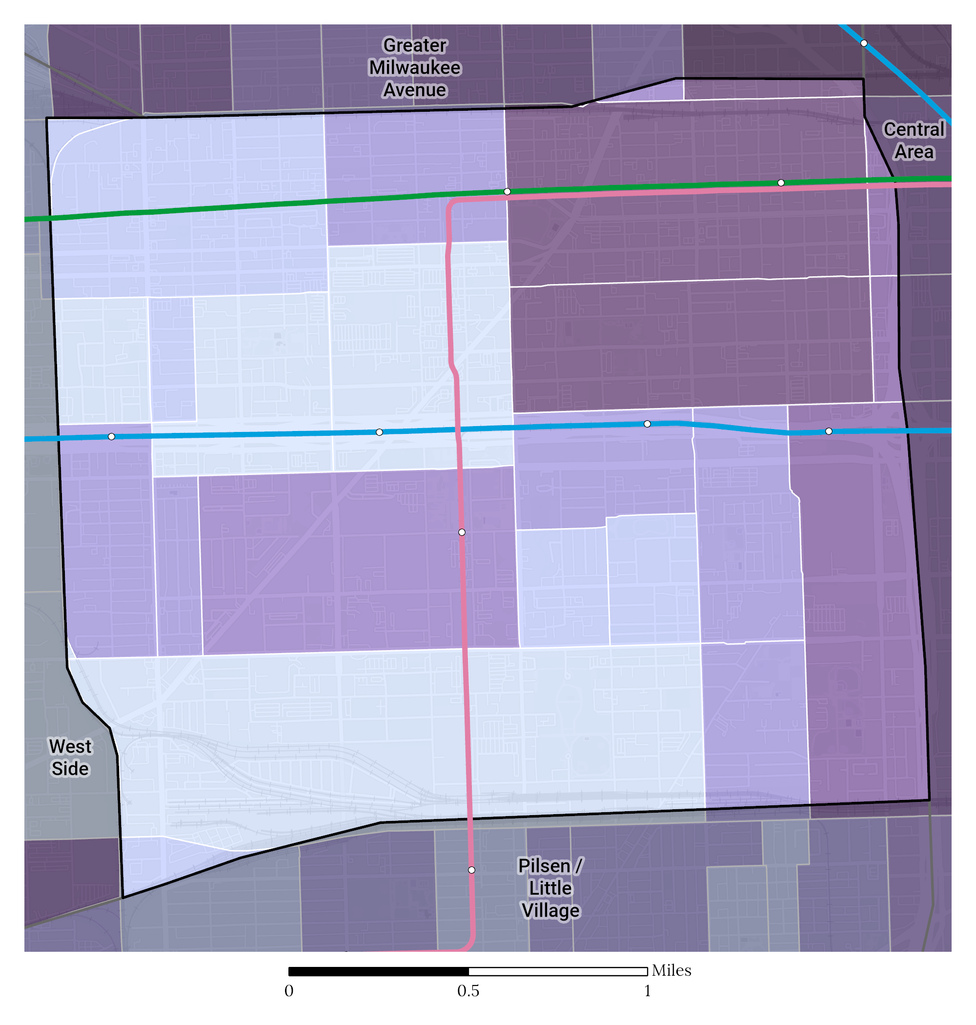 Median Household Income map Near West Side