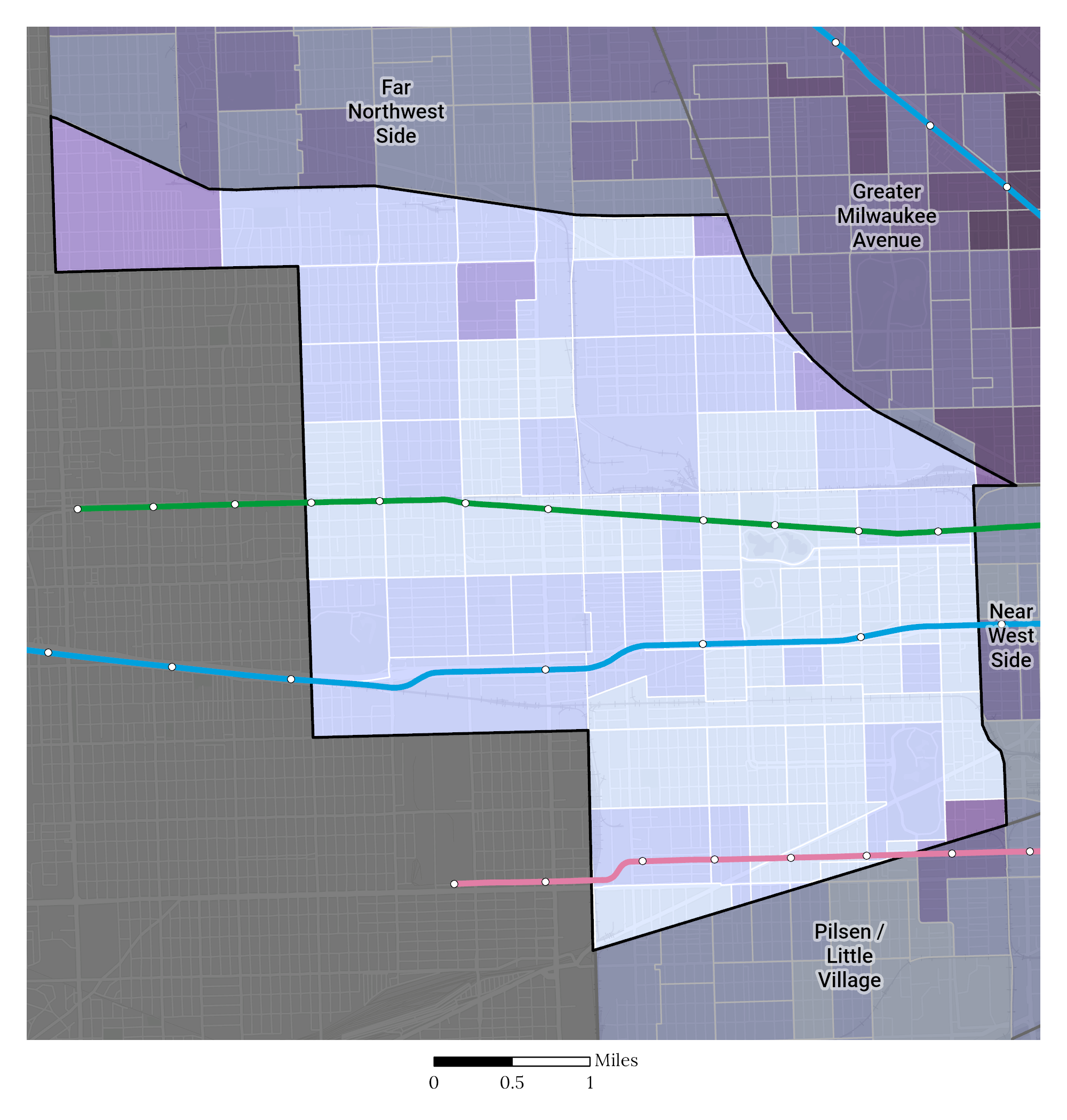 Median Household Income map of West Side