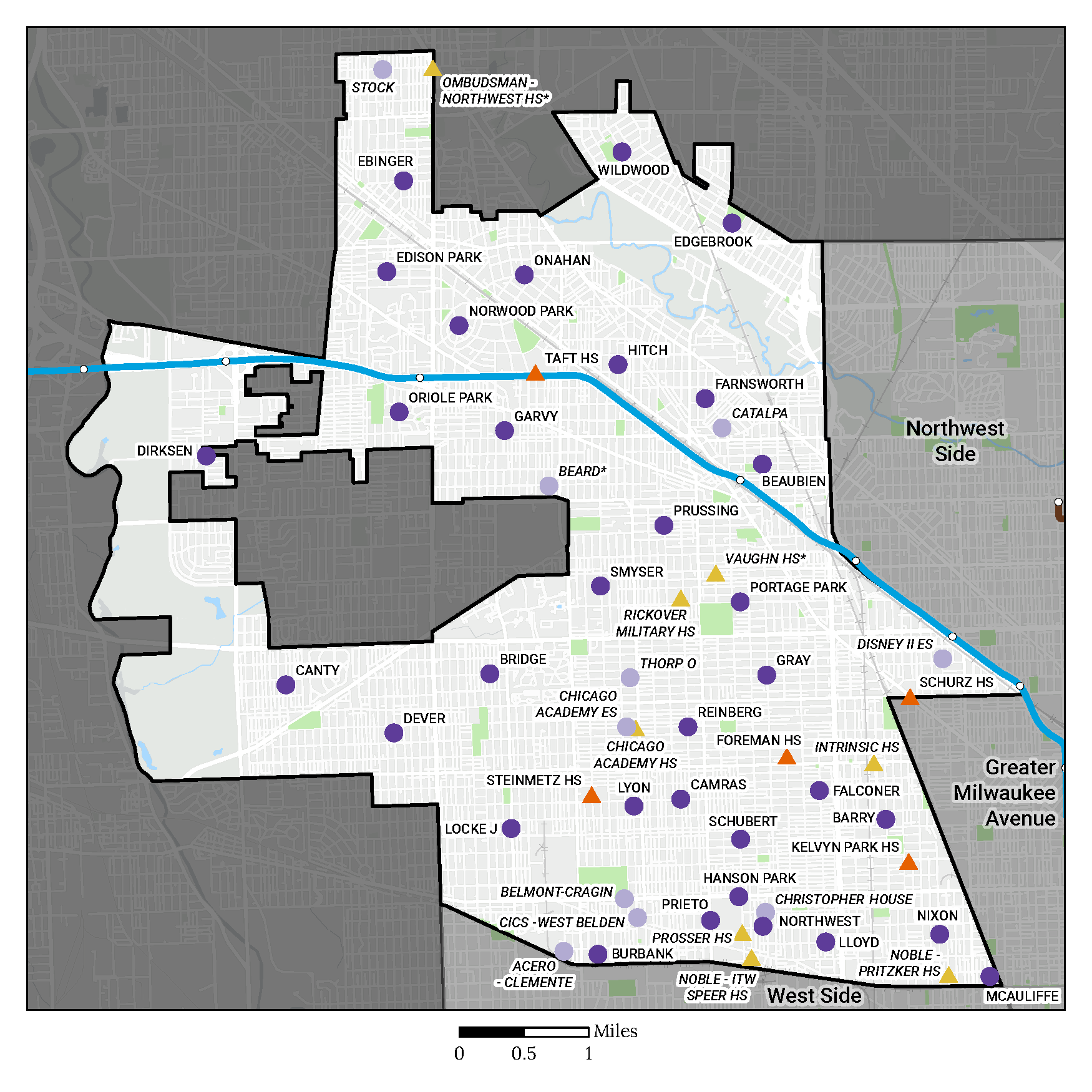 Far Northwest Side region map