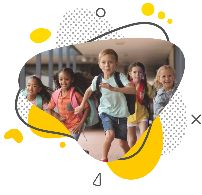 image of excited students running