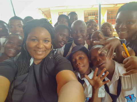 Curtis with Bokamosa Junior Secondary School students