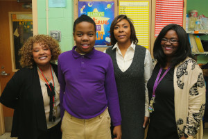 Pamela Jones, SECA, Shine, Jermerl Wells, SECA and Leslie Ross, teacher pose