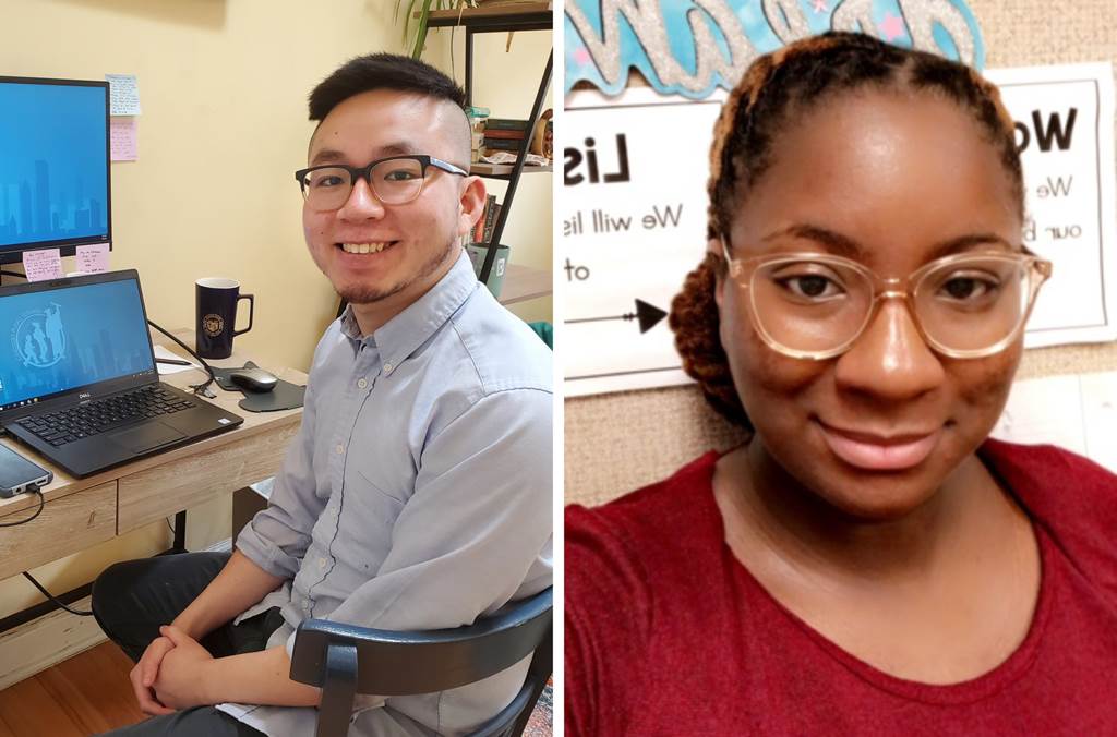 Two students smiling