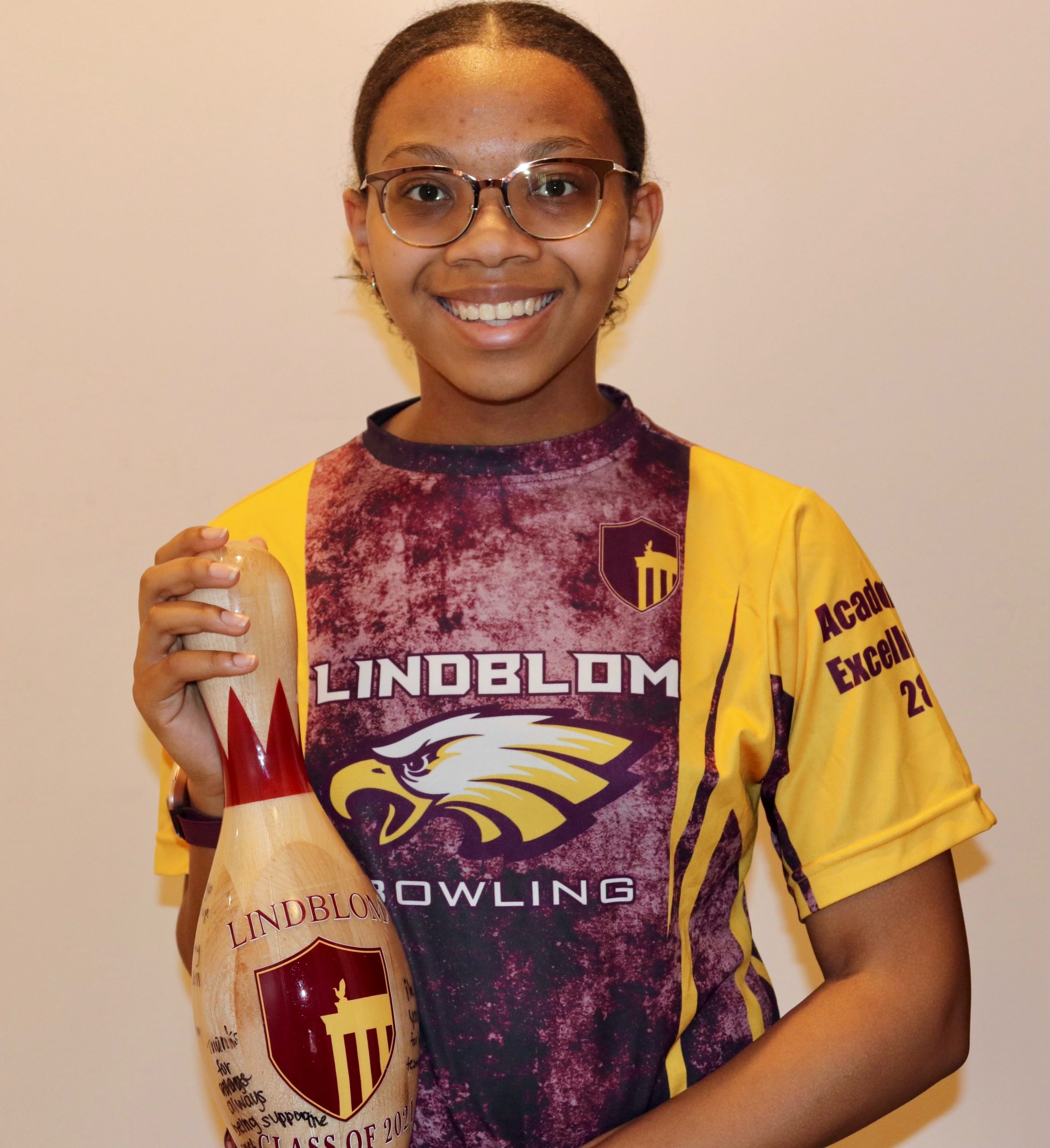 Ciarah holding a bowling pin