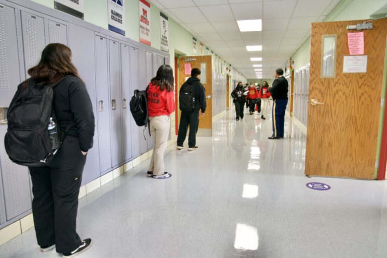 Students social distancing in the halls